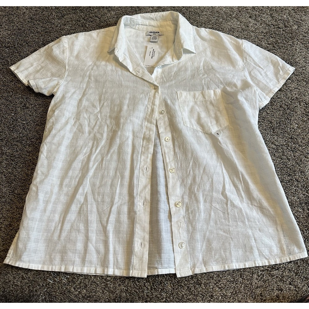 RSQ White Short Sleeve Button-Down - Size Small